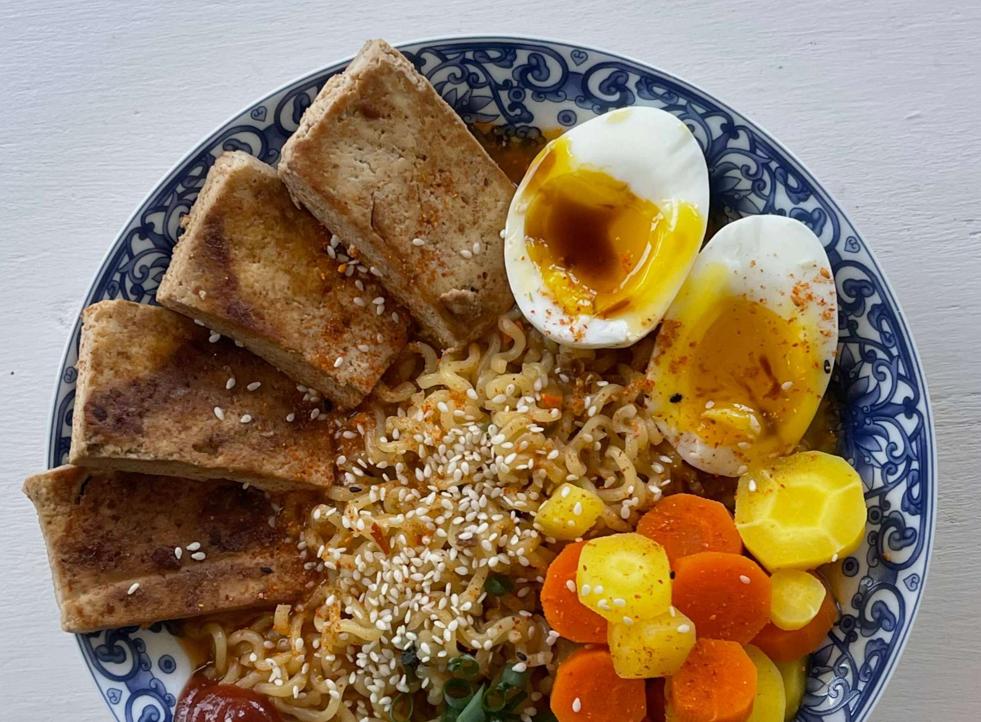 fancied up instant ramen option-2 spicy-grilled tofu morgan be cookin