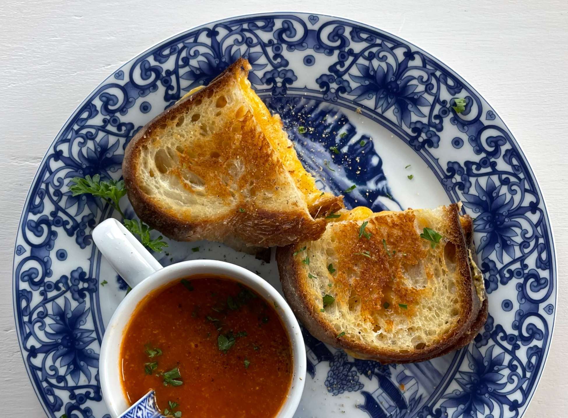 grilled cheese tomato crab bisque